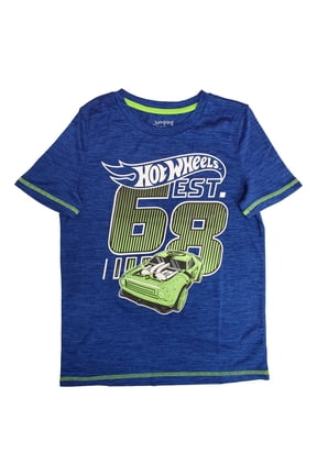 Boys Blue Poly Short Sleeve Hot Rod Car Tee Shirt T-Shirt 10