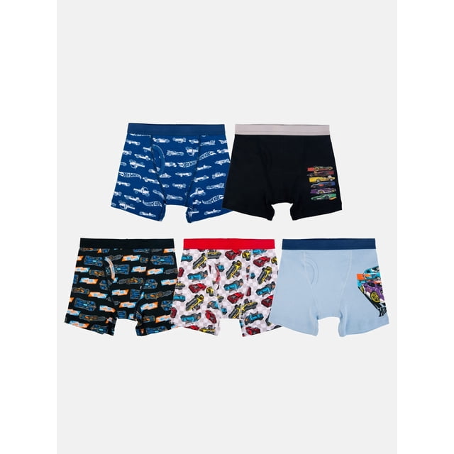 Hot Wheels Boys Character Underwear Cotton Boxer Briefs, Size 4-8, 5 Pack