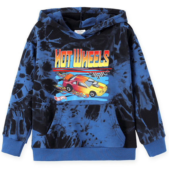 Hot Wheels Boys Graphic Tie Dye Cotton Pullover Sweatshirt Hoodie Car Print Hooded Tops Boys Fashion Sizes 5-12Y