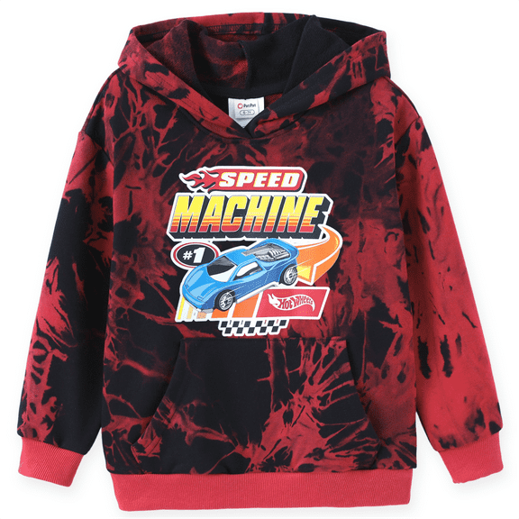 Hot Wheels Boys Graphic Tie Dye Cotton Pullover Sweatshirt Hoodie Car Print Hooded Tops Boys Fashion Sizes 5-12Y