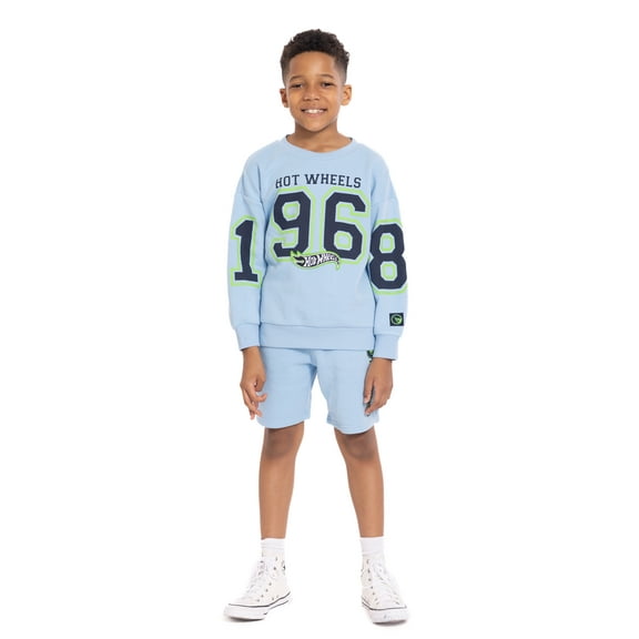 Hot Wheels Boys Long Sleeve Graphic Crewneck Sweatshirt with Matching Short, 2-Piece Set, Sizes 4-12