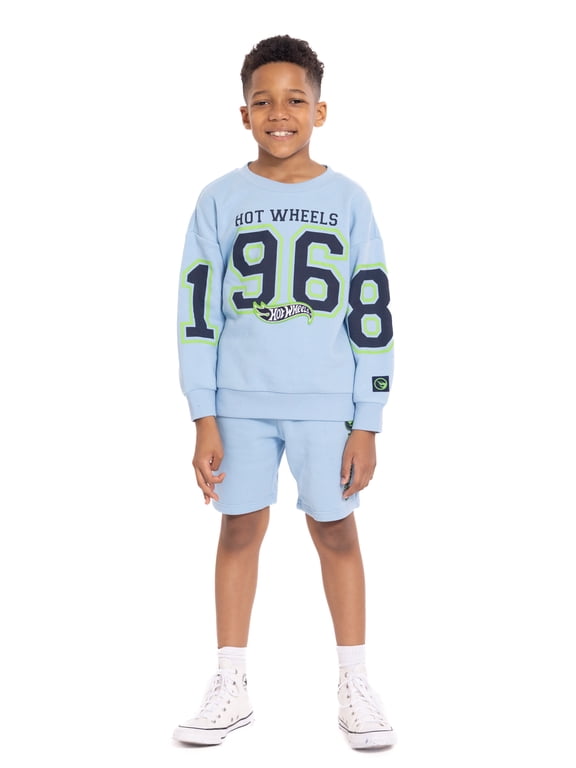 Boys Long Sleeve Graphic Crewneck Sweatshirt with Matching Short, 2-Piece Set, Sizes 4-12
