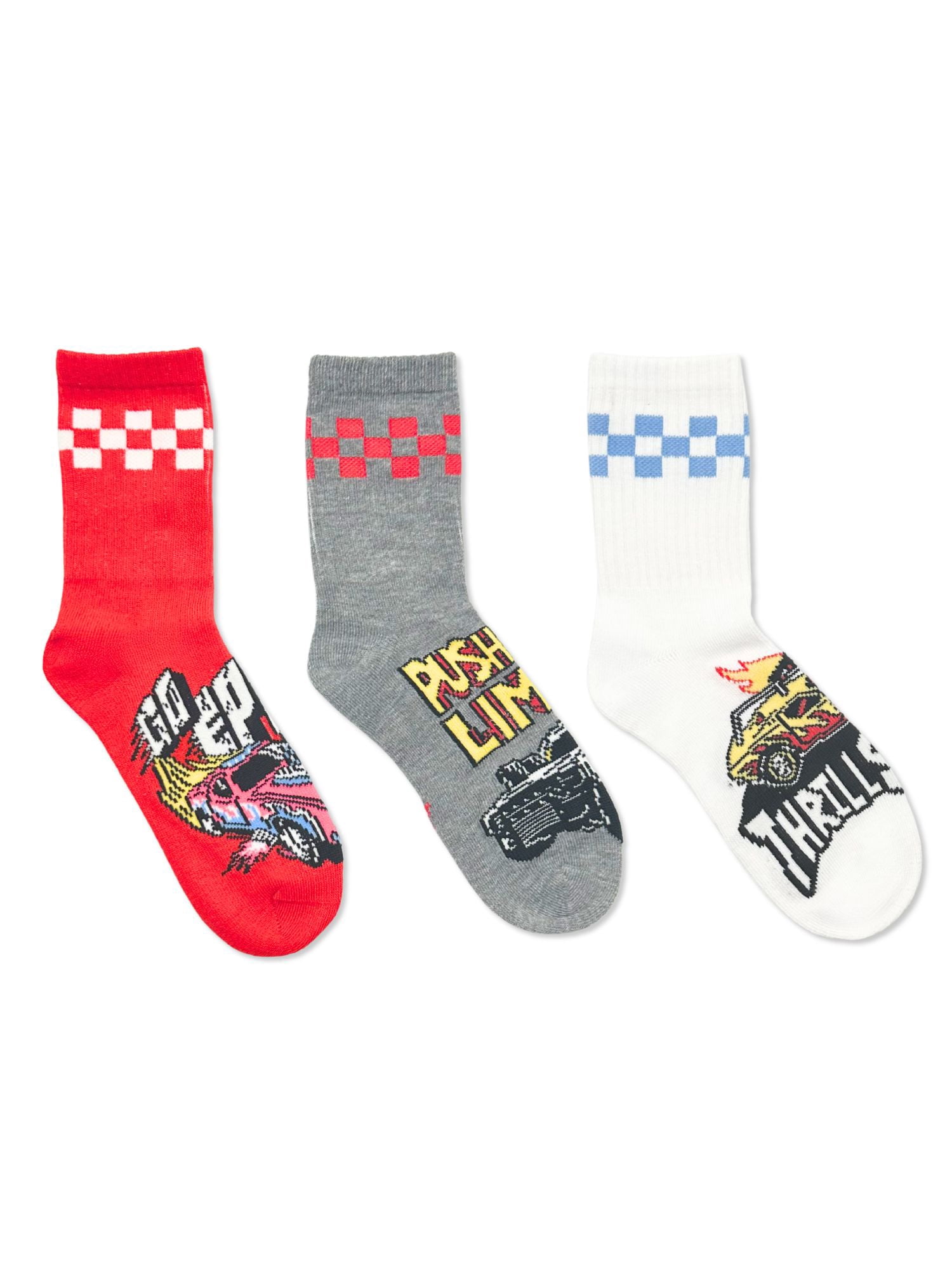 Hot Wheels Boys Mid-Crew Socks, 3-Pack, Sizes S/M-M/L