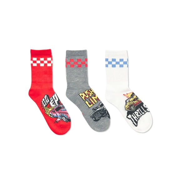 Hot Wheels Boys Mid-Crew Socks, 3-Pack, Sizes S/M-M/L