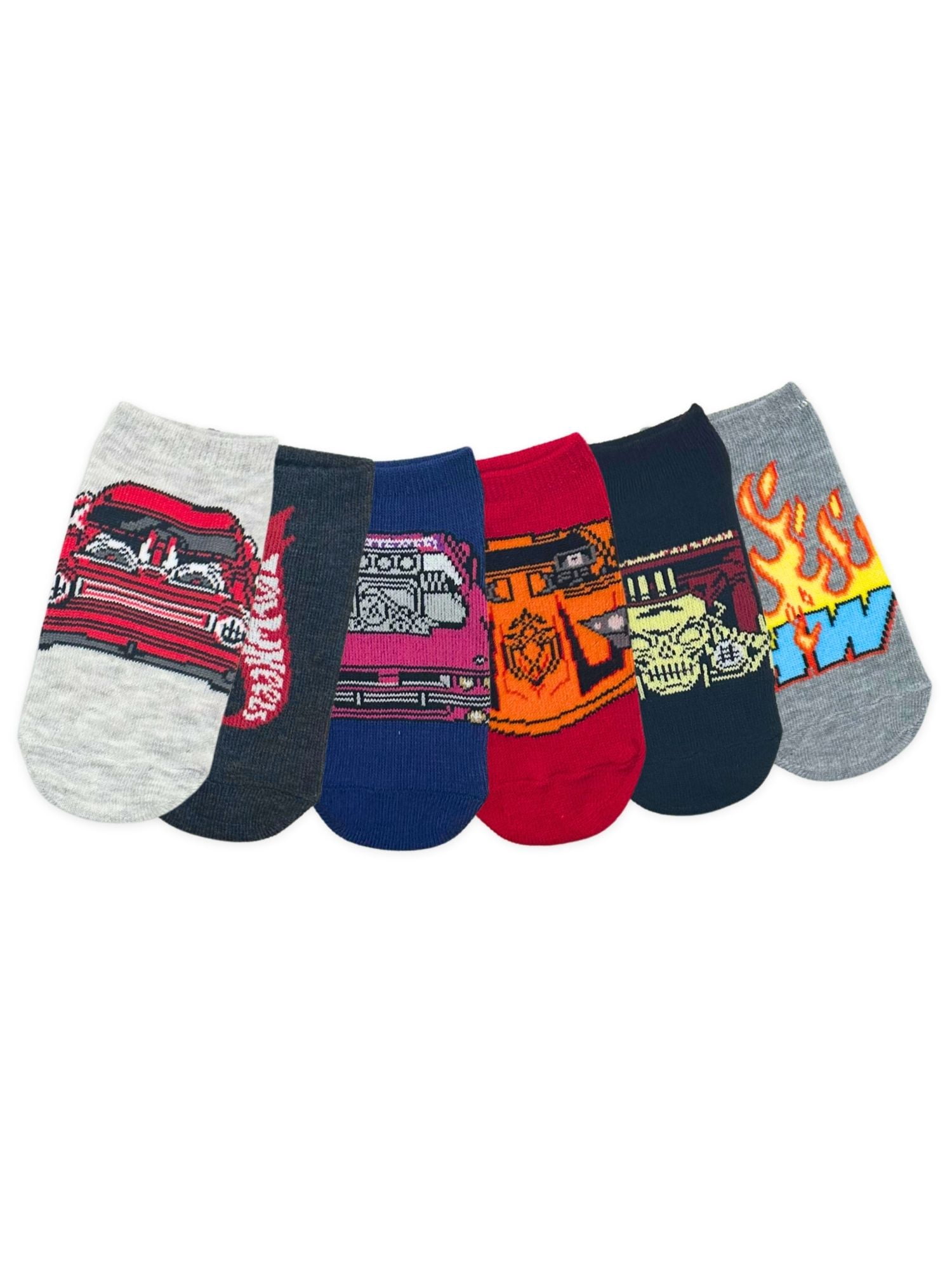 Hot Wheels Boys No-Show Socks, 6-Pack, Sizes S/M-M/L