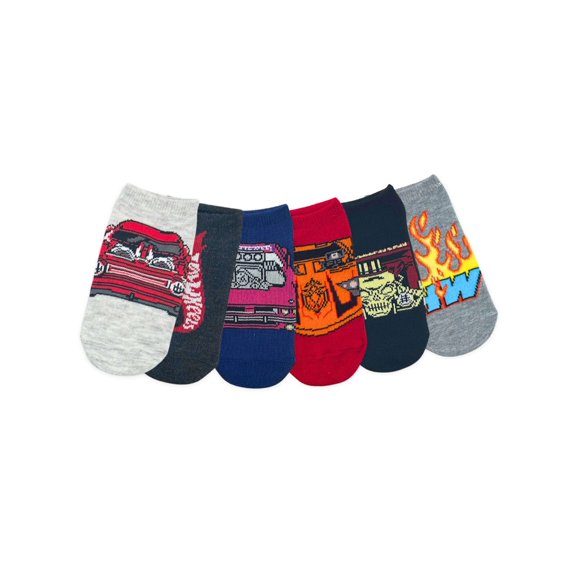 Hot Wheels Boys No-Show Socks, 6-Pack, Sizes S/M-M/L