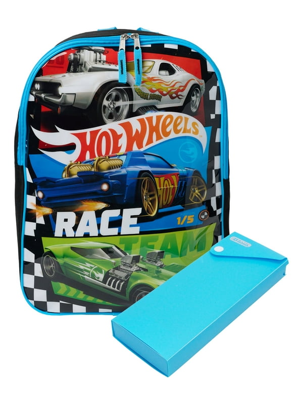 Hot Wheels Boys School Backpack and Pencil Case School 2 Piece Set Blue Cars