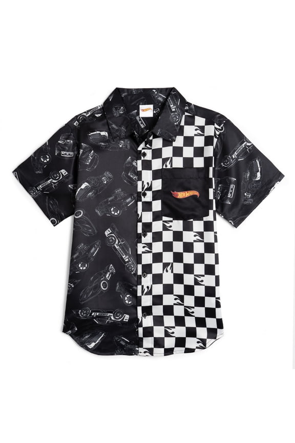 Toddler Boys' Racing Button Down Shirt Black Checkerboard