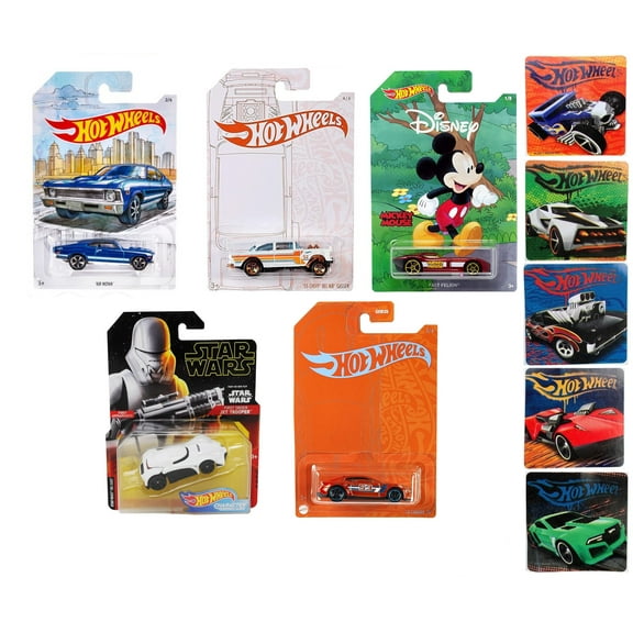 Hot Wheels Car 5 Pack Random Diecast Bundle Set with Various Camaro, Disney, StarWars , Muscle Cars and More With 5 Hot Wheel Stickers