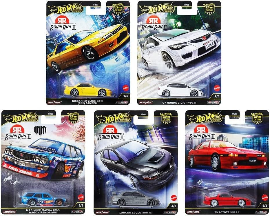 Hot Wheels Car Culture Ronin Run II 5-Pack 1:64 Die-Cast Cars – 2025 M Case JDM Collector Set FPY86-961M