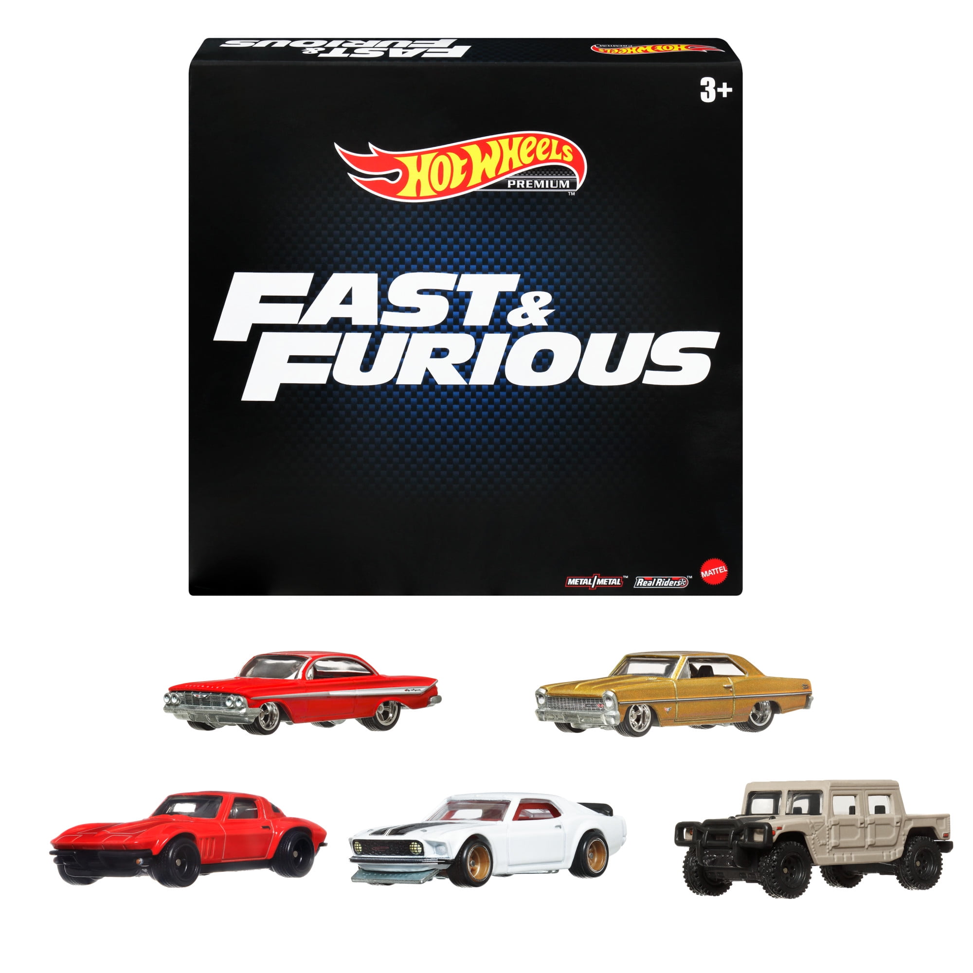 Hot Wheels Cars, Premium Fast & Furious 1:64 Scale 5-Pack Die-Cast Toy Cars for Collectors