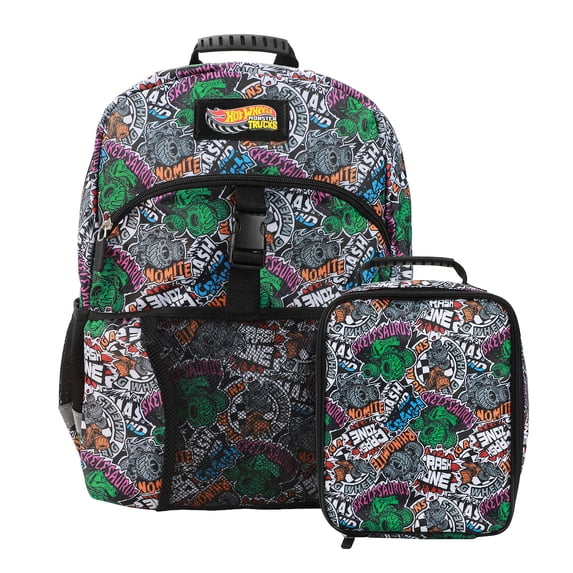 Hot Wheels Cars & Titles All-Over Print 16" Backpack & Lunch Kit Set