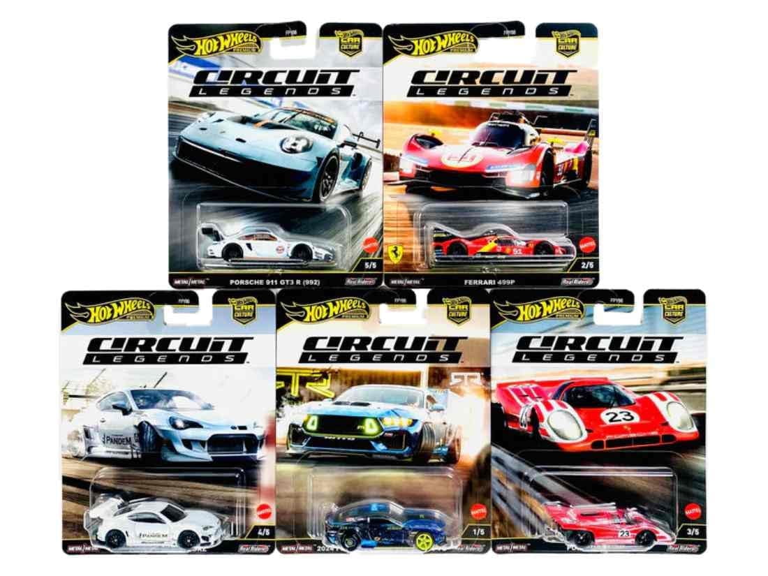 Hot Wheels Circuit Legends Die-Cast Cars Collection, 5-Pack Racing Set, Porsche and Ferrari Models FPY86-961K