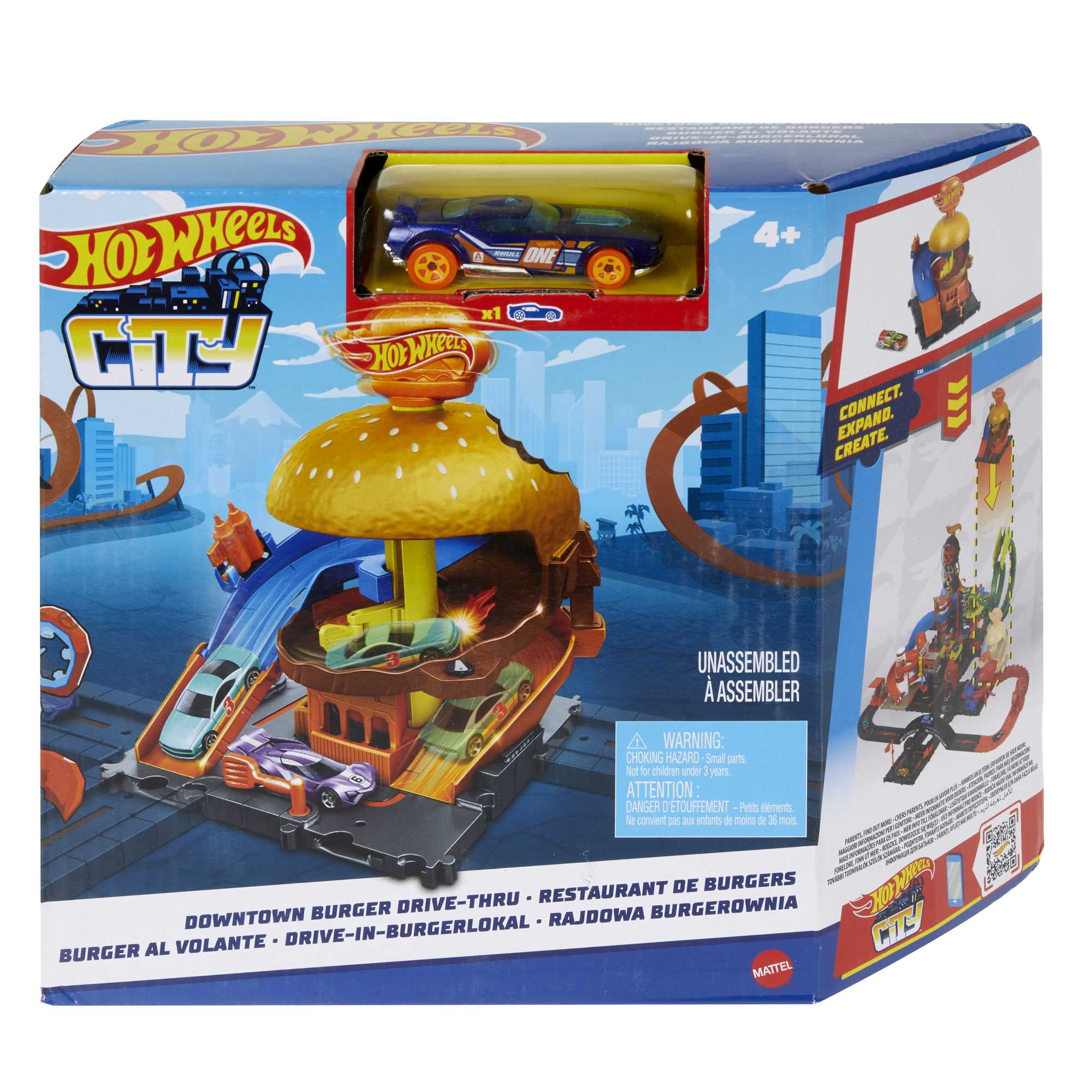 Hot Wheels City Burger Drive-Thru Playset & 1:64 Scale Toy Car & Truck Play Vehicle