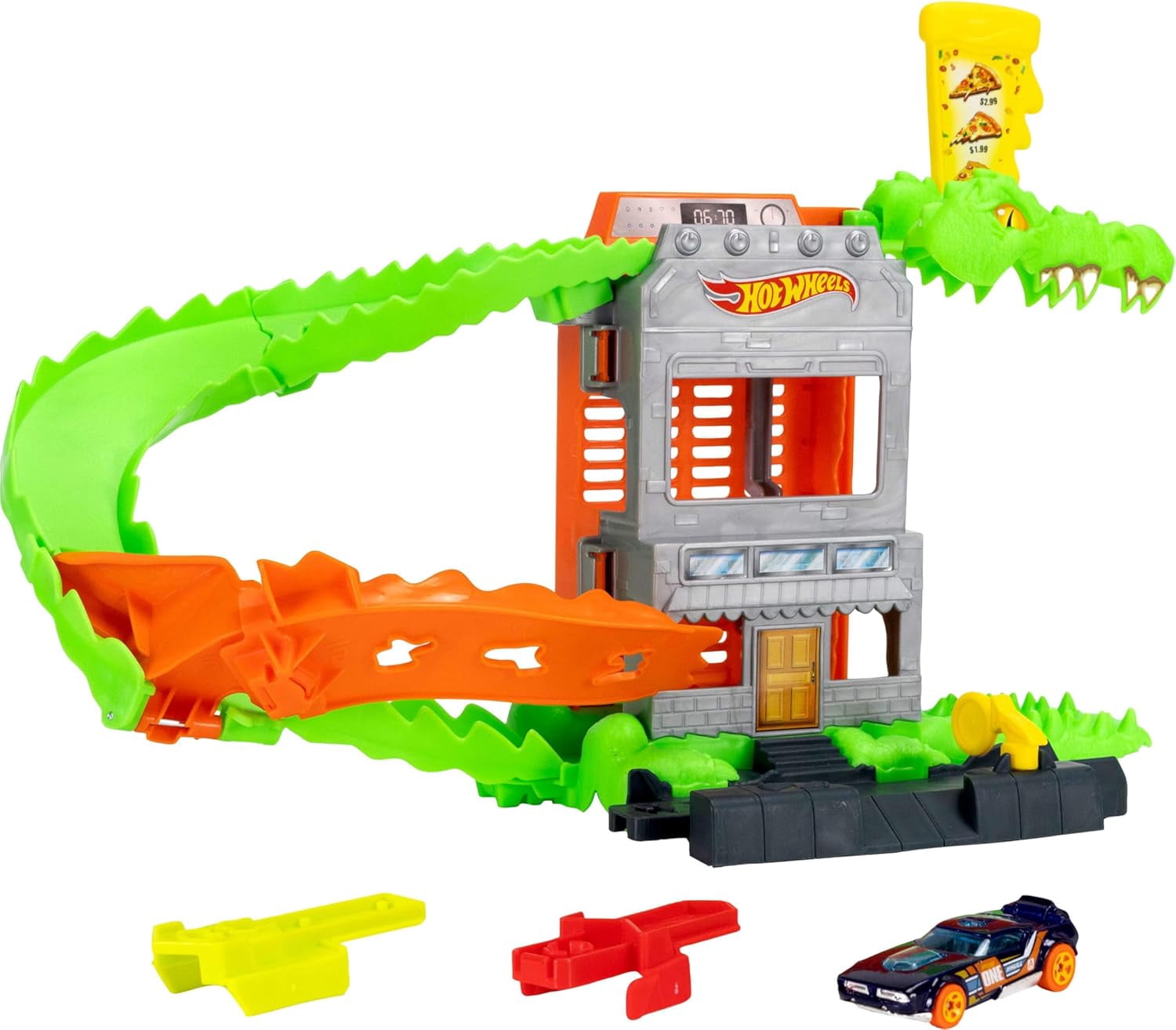 Hot Wheels City Croc Pizza Attack Playset, Track Set for Kids Age
