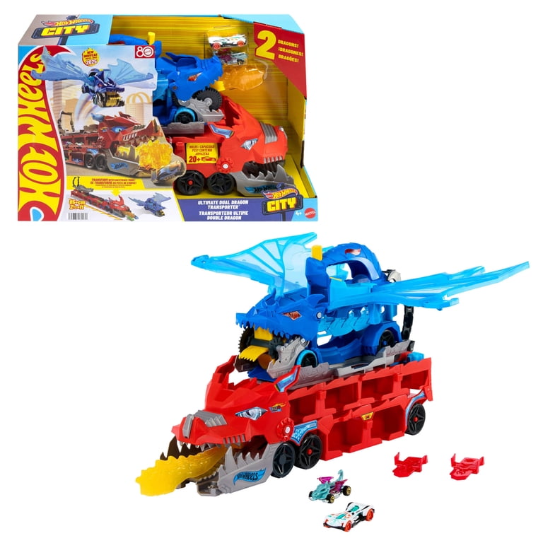 Hot Wheels City Hot Wheels Dual Dragon Transporter & 2 1:64 Scale