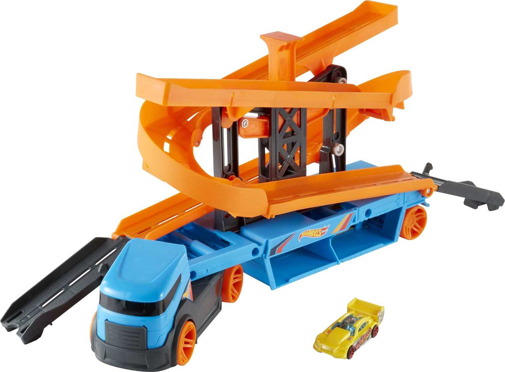 Hot Wheels City Lift & Launch Hauler with 1:64 Scale Toy Car, Stores 20+ Vehicles - image 1 of 6