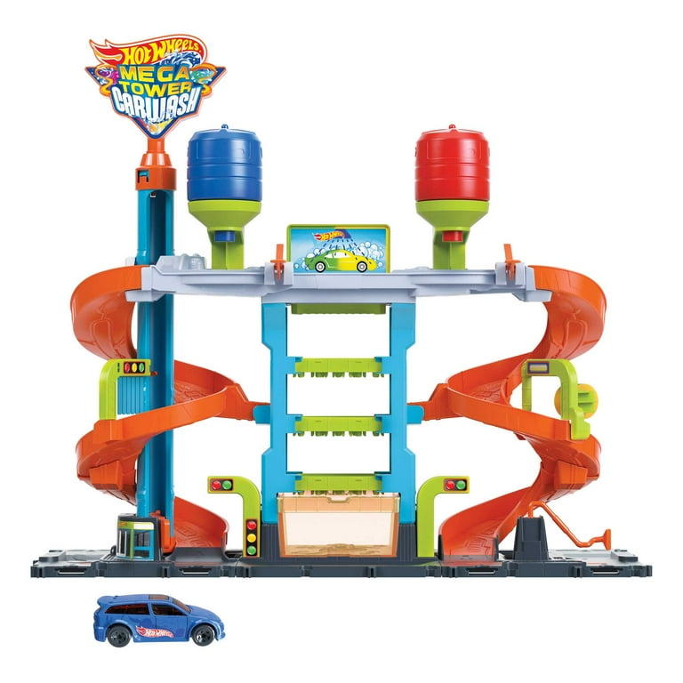 Hot Wheels City Mega Car Wash Playset with 1 Toy Color Shifters Car in 1 64 Scale 7.01 in