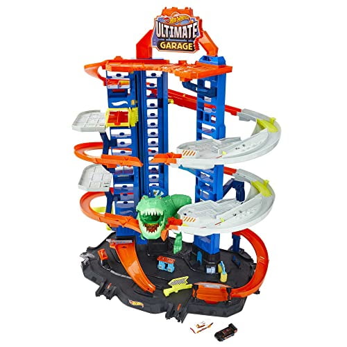 Hot Wheels City Robo T-Rex Ultimate Garage Multi-level multi-play mode Park 100 plus 1:64 scale cars
