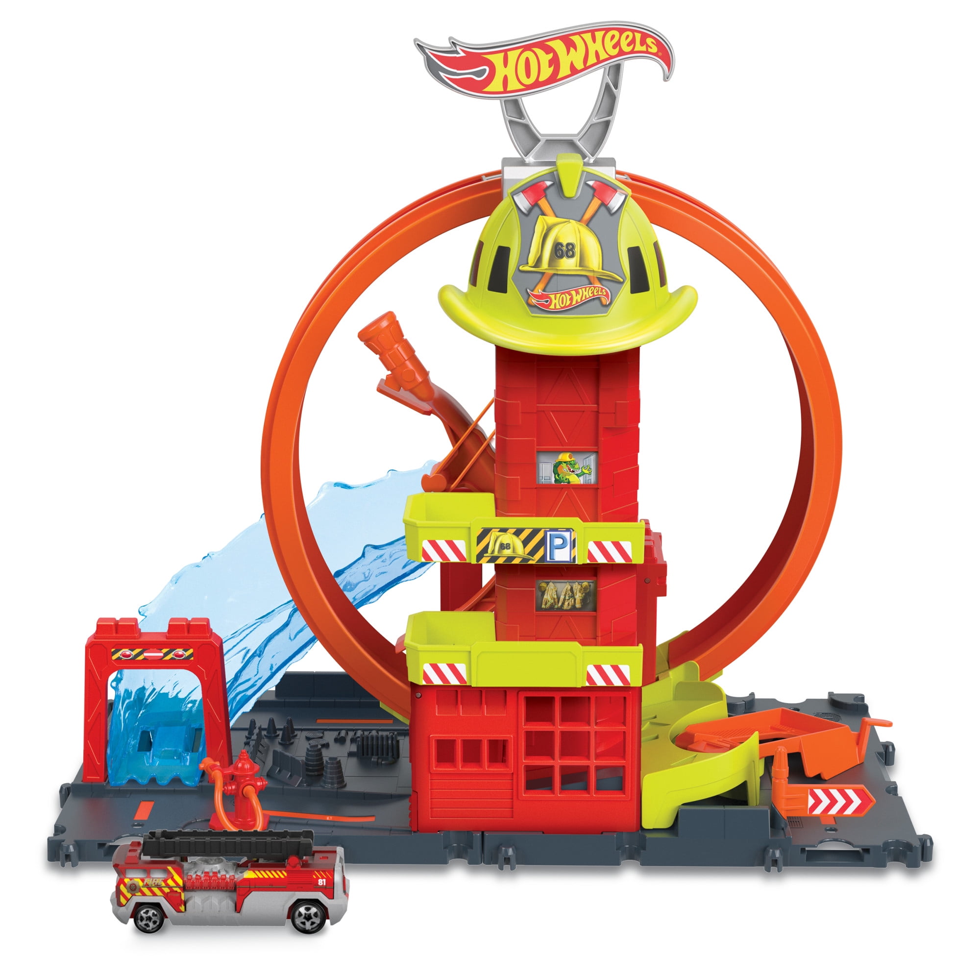楽天 送料無料にならない Hot Wheels City Super Loop Fire Station Playset with Garage ミニカー