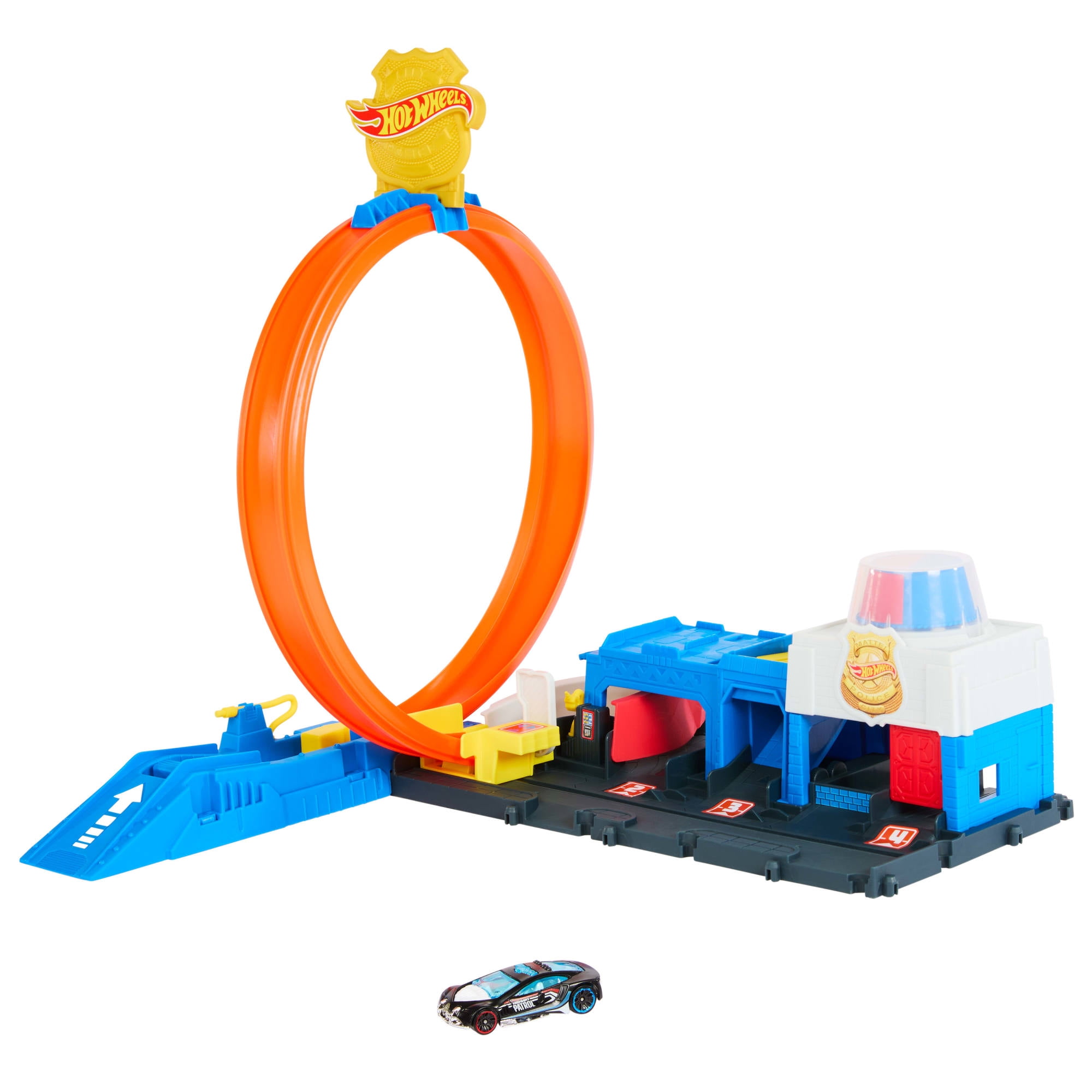 Hot Wheels City Super Police Station Playset with 1:64 Scale Police Toy Car & Adjustable Track Loop