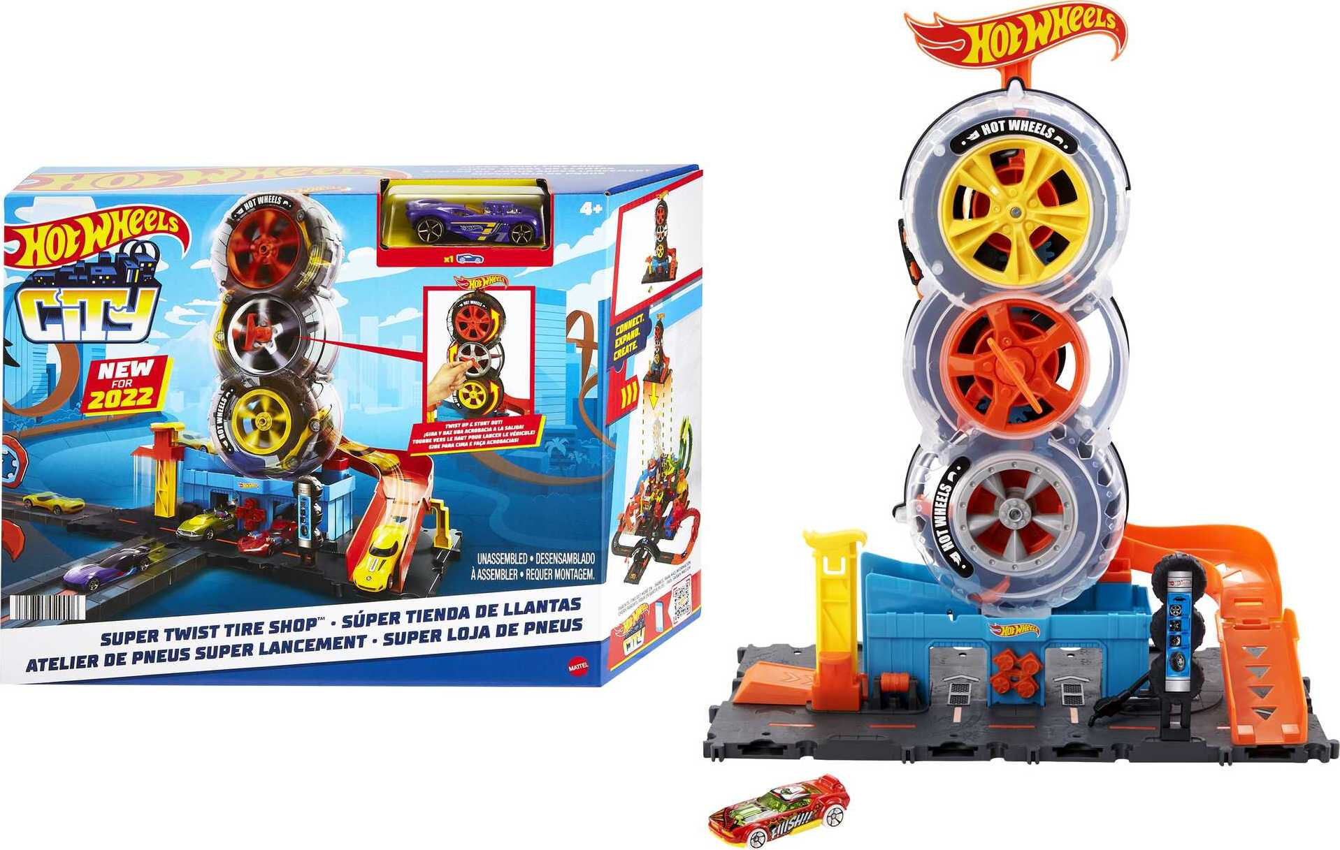 Hot Wheels City Super Twist Tire Shop Playset & 1:64 Scale Toy Car - image 1 of 7
