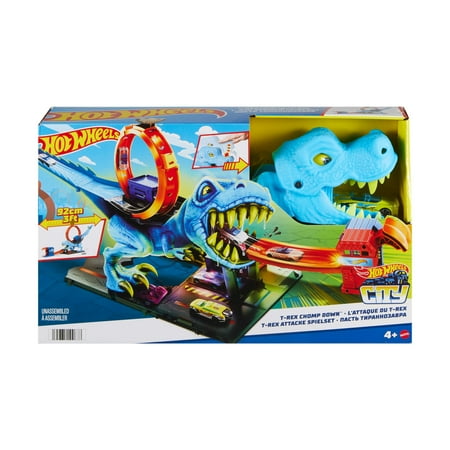 Hot Wheels City T-Rex Loop and Stunt Playset, Track Set with 1 Toy Car