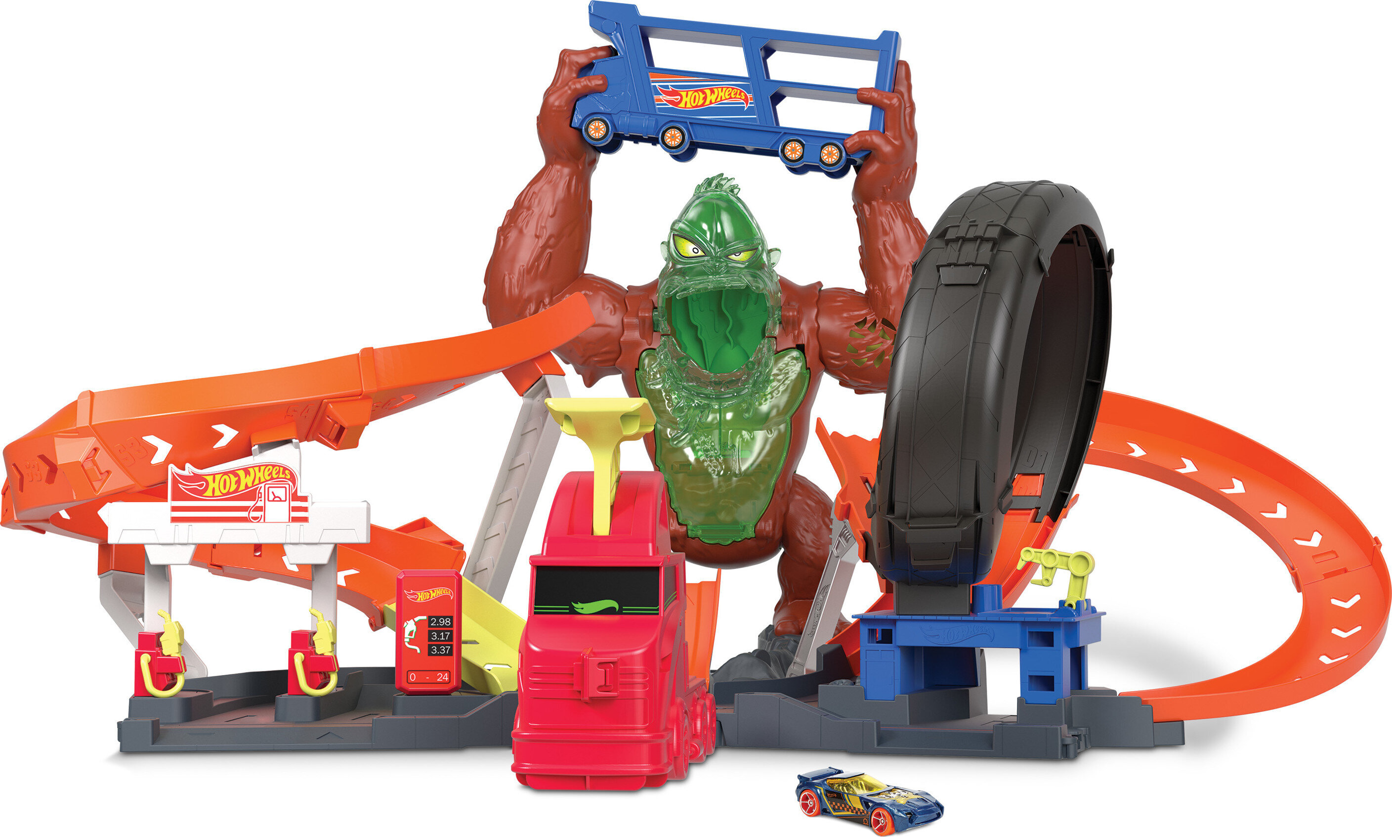 Hot Wheels City Toxic Gorilla Slam Playset & 1:64 Scale Toy Car with Lights & Sounds - image 1 of 7