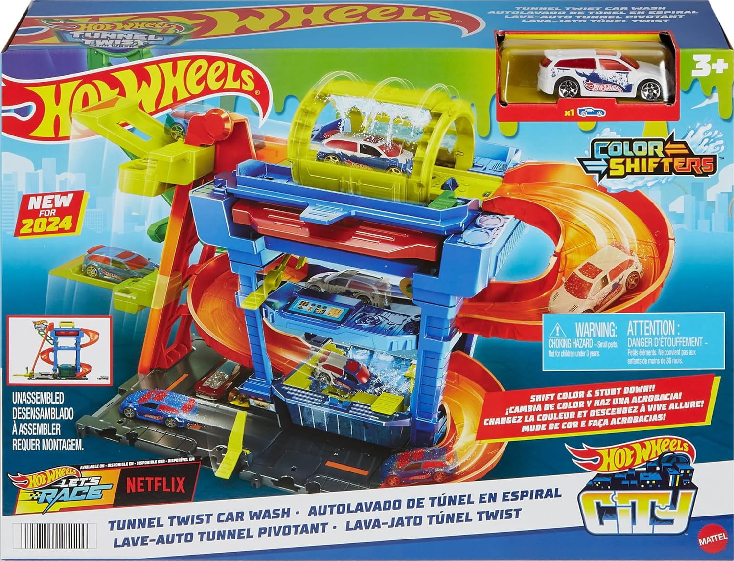 Mattel - Hot Wheels City Tunnel Twist Car Wash & Color Shifters Vehicle in 1:64 Scale