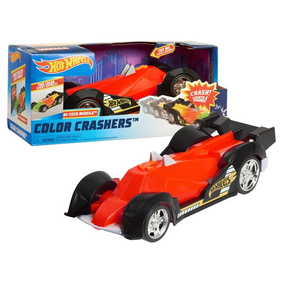 Hot Wheels Color Crashers Hi-Tech Missile, Motorized Toy Car with Lights & Sounds, Red