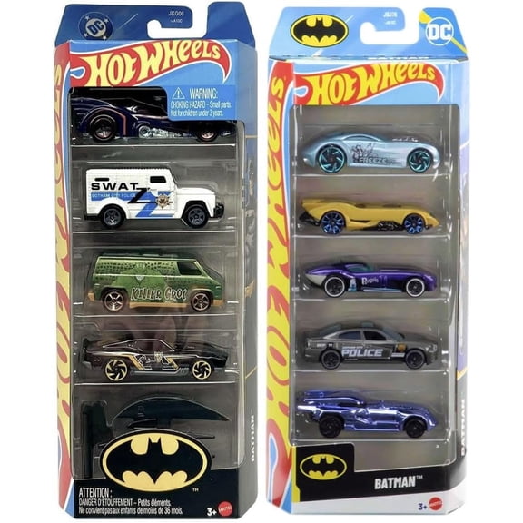 Hot Wheels DC Batman Bundle of 2 x 5-Packs Die-Cast Toy Cars, Includes Batmobile, SWAT Van, Batplane, Ages 3+