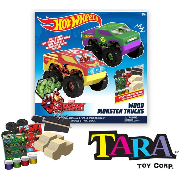 Hot Wheels DIY Toy Wood Monster Trucks - 2 Pack (Marvel Avengers Hulk & Ironman)