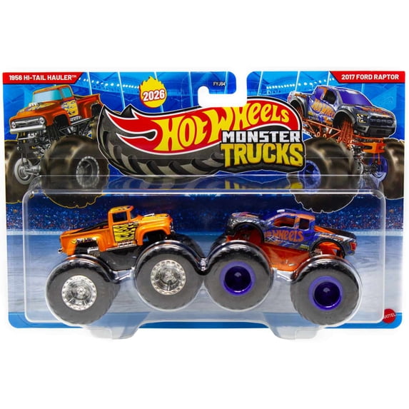 Hot Wheels Demolition Doubles 1956 Hi-Tail Hauler & 2017 Ford Raptor Diecast Car 2-Pack