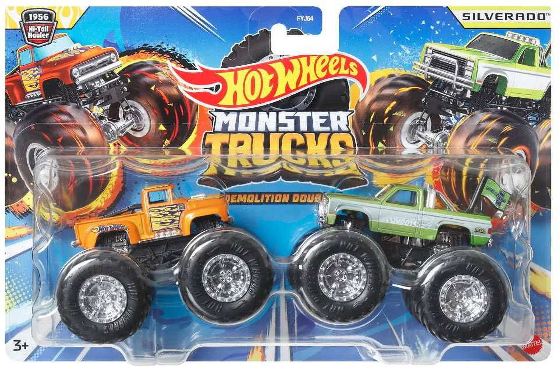 Hot Wheels Demolition Doubles 1956 Hi-Tail Hauler vs Silverado Diecast ...