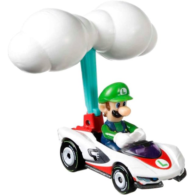 Hot Wheels DieCast Mario Kart Luigi in PWing Kart with Cloud Glider