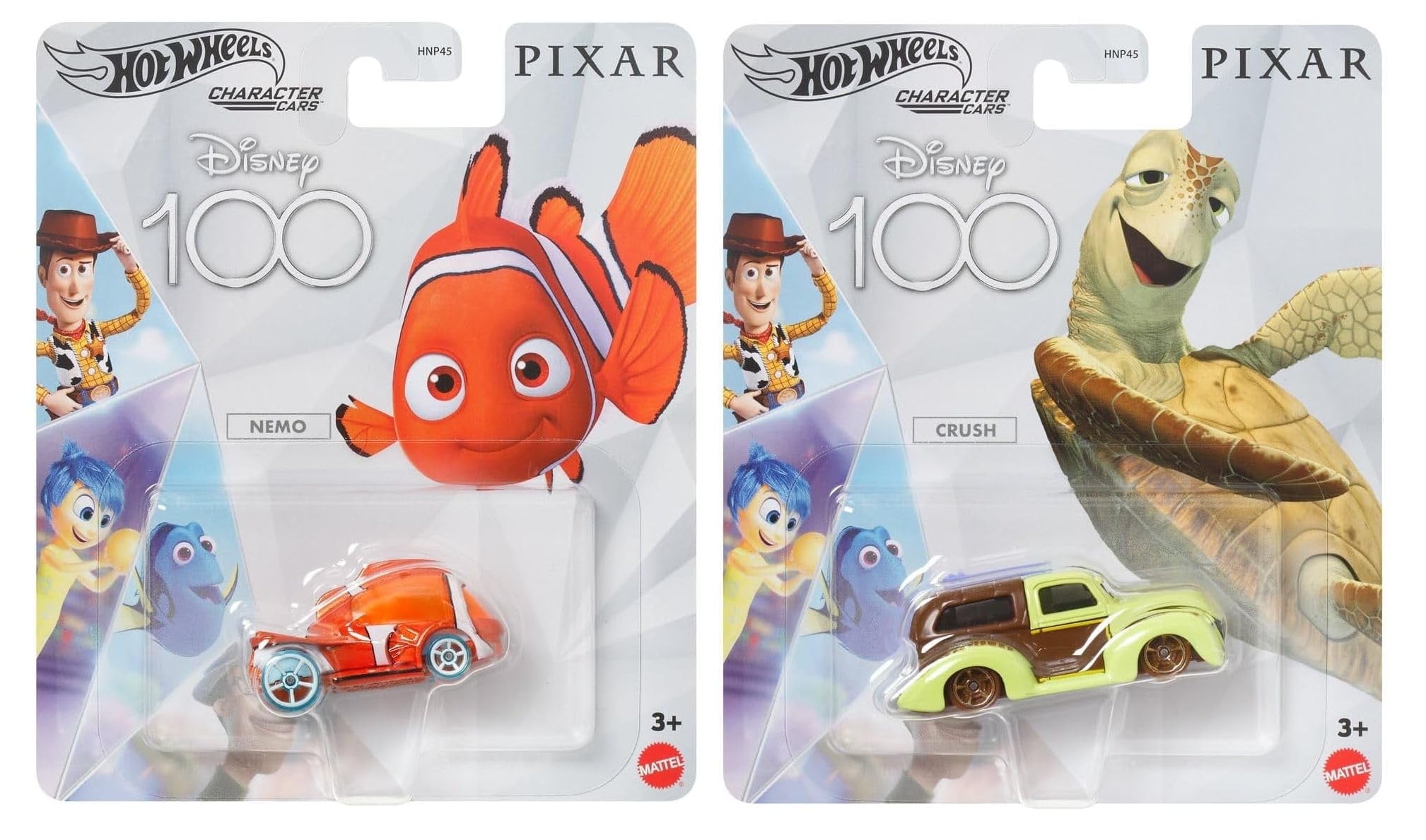 Hot Wheels Disney 100 Pixar Character Cars, Finding Nemo Crush and Nemo Die-Cast Vehicles, Collectible Toys, Ages 3+