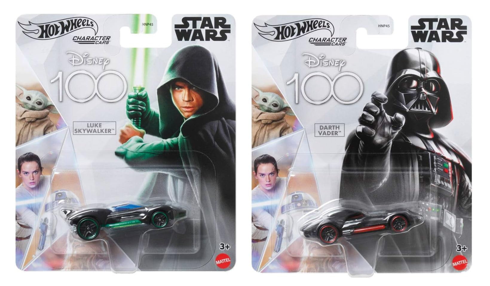 Hot Wheels Disney 100 Star Wars Character Cars, Luke Skywalker and Darth Vader Set, 2-Pack