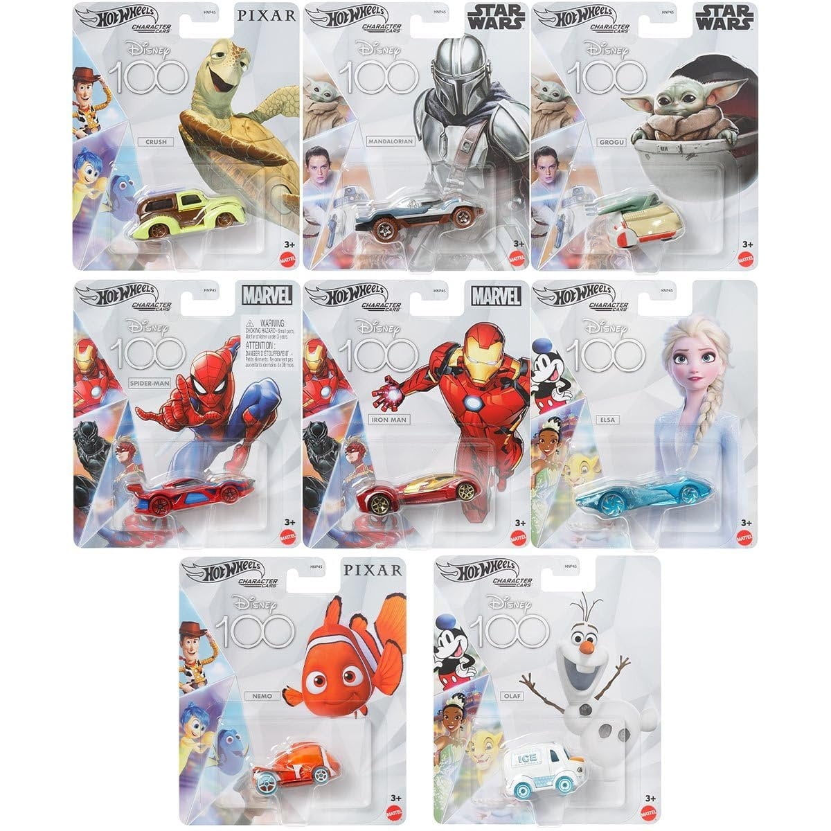 Hot Wheels Disney Character Cars 100 Years Special Edition Series Complete Set of 8 Diecast Vehicles in Manufacture Case from HNP45-956A Release Bundle