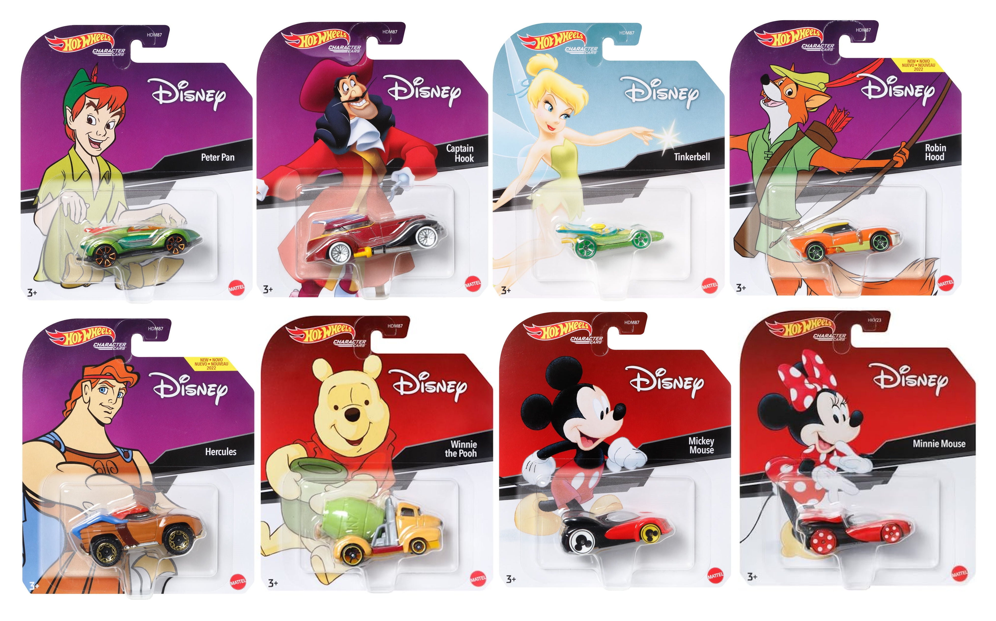 Hot Wheels Disney Character Cars 2022 Complete Set 8 Diecast Vehicles HDM87-956B in Sealed Case