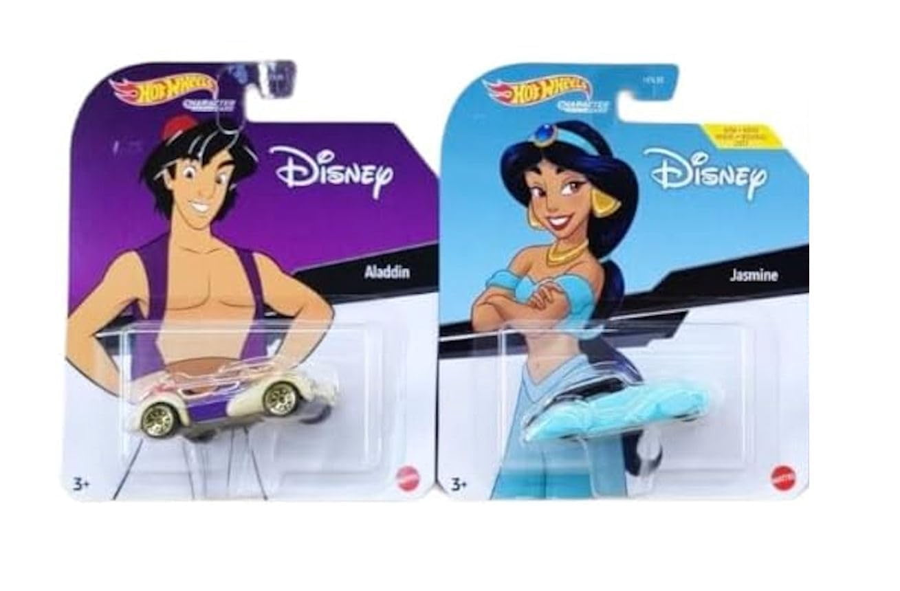 Hot Wheels Disney Character Cars Collection, Aladdin and Jasmine Die-Cast Vehicles, 2-Pack, Ages 3+