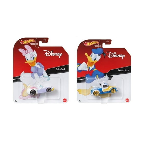 Hot Wheels Disney Donald & Daisy Duck Character Cars, 2-Pack Collectible Die-Cast Vehicles