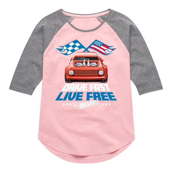 Hot Wheels - Drive Fast Live Free - Toddler And Youth Girls Raglan Graphic T-Shirt