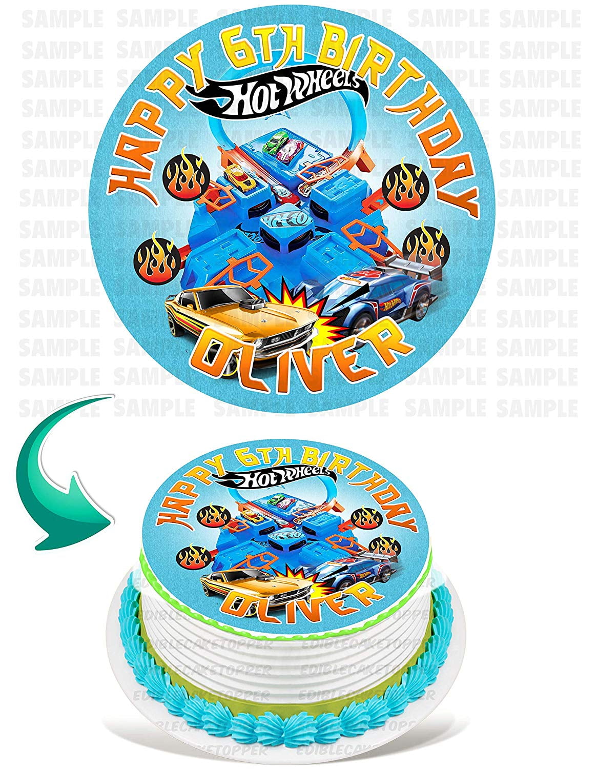 INKUTEN Hot Wheels Edible Cake Image Topper Personalized Picture 8 Inches Round