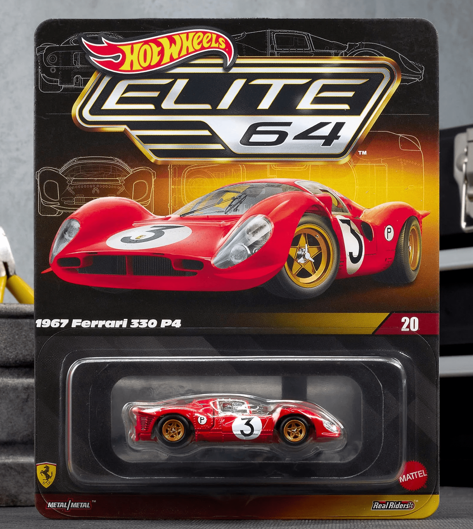 Hot Wheels Elite 64 1967 Ferrari 330 P4 – Premium 1:64 Die-Cast Car, Rosso Corsa Red, Real Riders Wheels, Opening Rear Clamshell