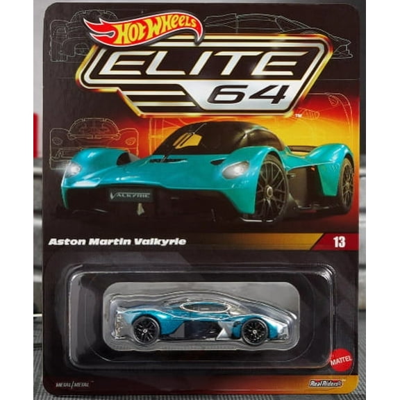 Hot Wheels Elite 64 Aston Martin Valkyrie Premium Die-Cast Car with Opening Gull-Wing Doors, Real Riders Rubber Tires, Metal Body & Chassis Metallic Teal HWR91 Collector Car 1:64 Scale