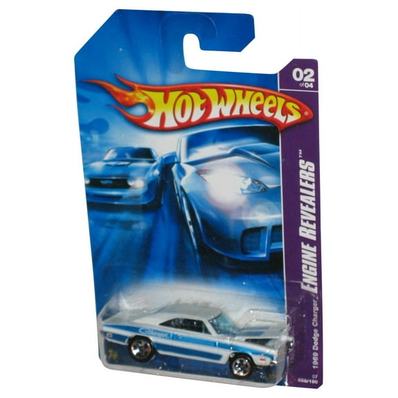 Hot Wheels Engine Revealers 02/04 (2008) White & Blue 1969 Dodge Charger Car 058/180
