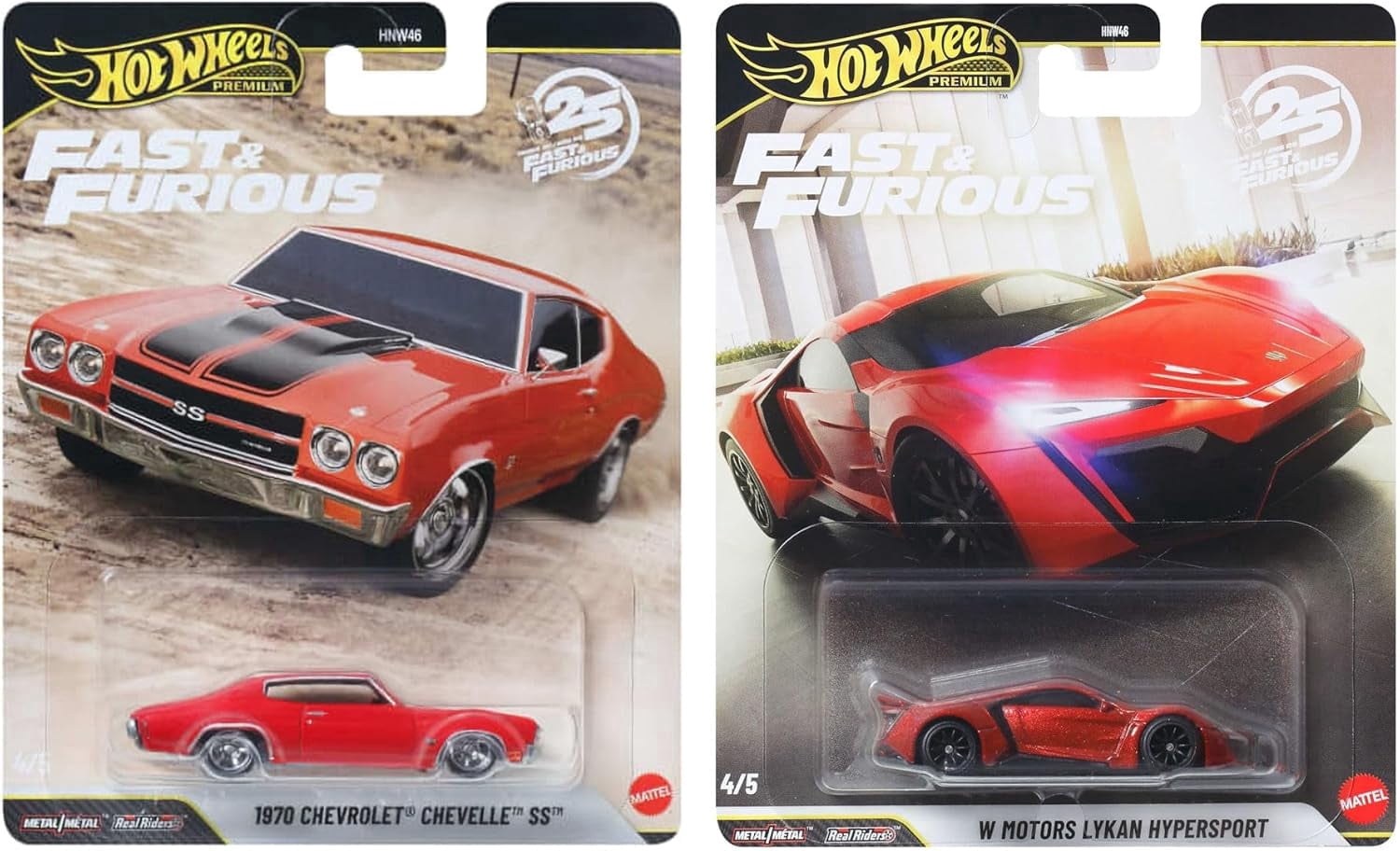 Hot Wheels Fast & Furious Premium 2-Pack, W Motors Lykan HyperSport and 1970 Chevrolet® Chevelle™ SS®, Die-Cast