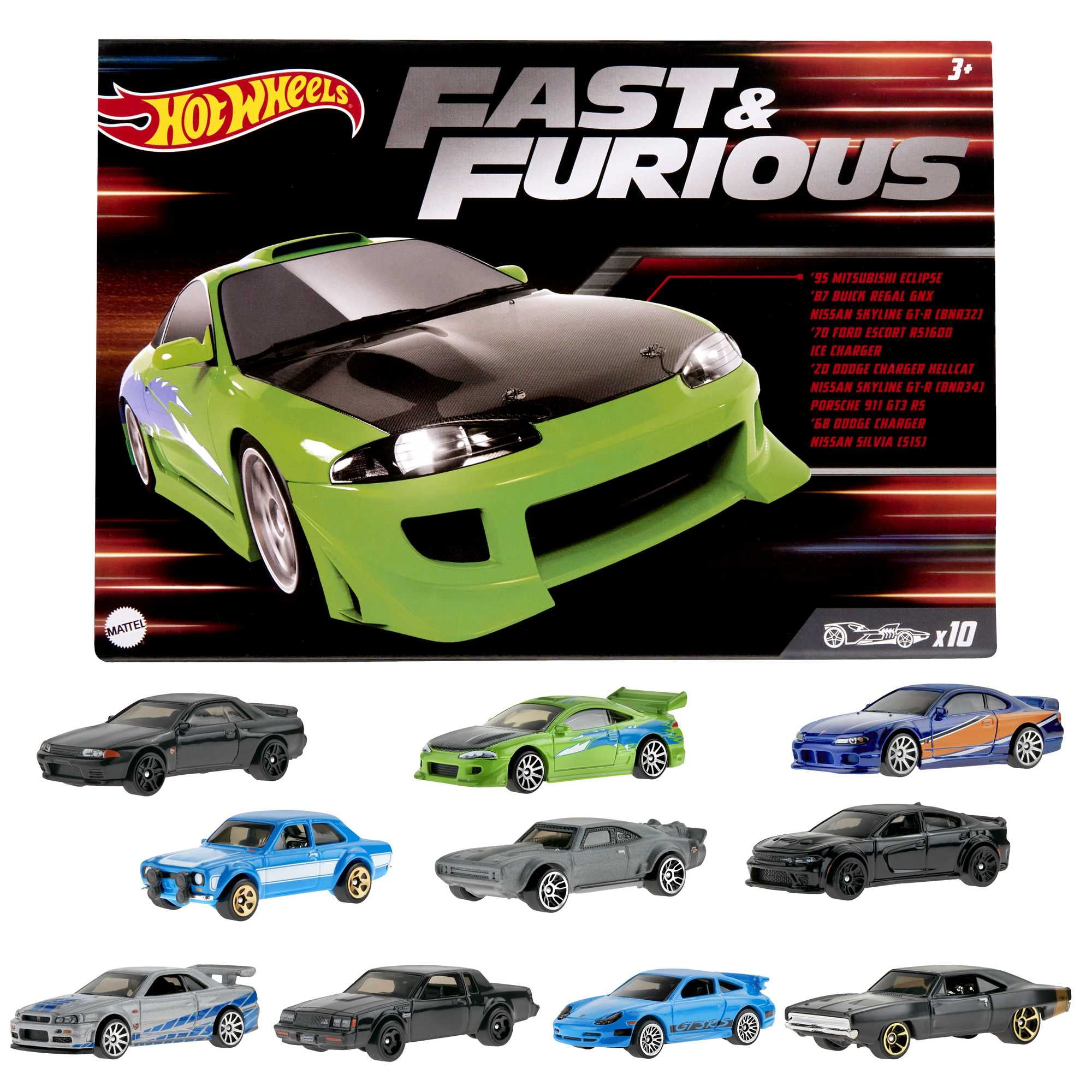Hot Wheels Fast & Furious Set of 10 Vehicles in 1:64 Scale