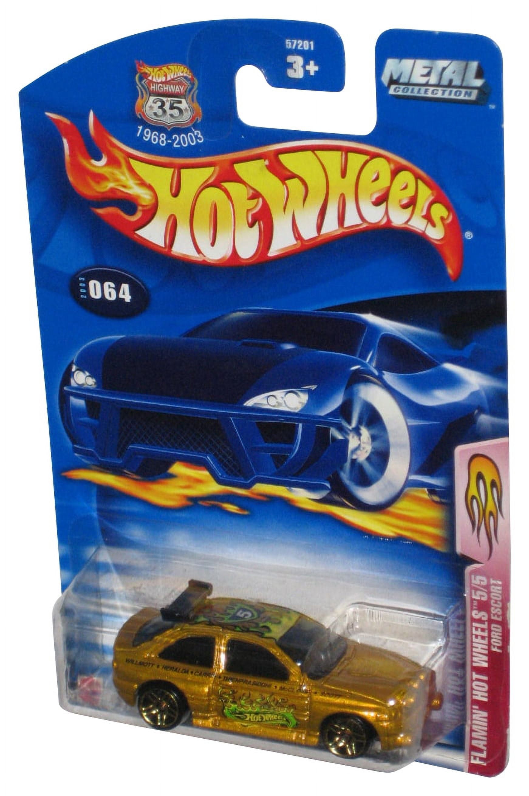 Hot Wheels Flamin' 5/5 Ford Escort (2003) Metal Gold Toy Car #064