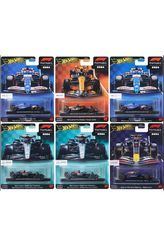 Formula 1 2024 Die-Cast Racing Cars Set of 6, McLaren, Mercedes-AMG Petronas, Red Bull Racing, Visa Cash App RB Teams HRV11-956H